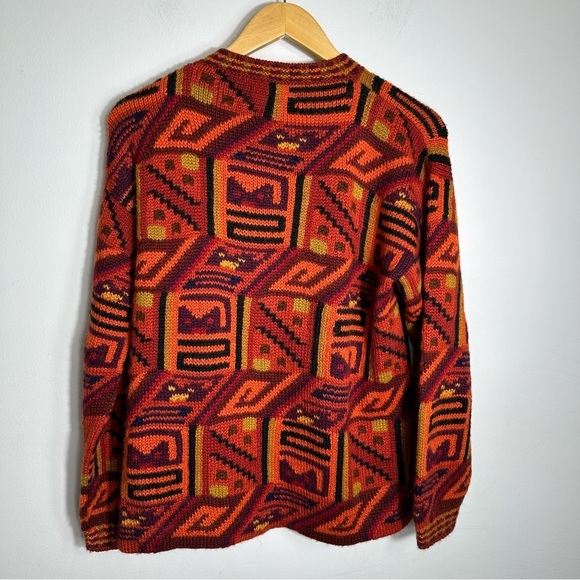 Sumac Alpaca by Perez Southwestern Cardigan Sweater, Large, Orange Red - Picture 2 of 10